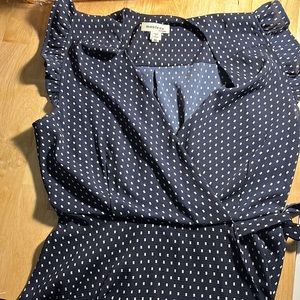 Ruffle shoulder faux wrap peplum blouse